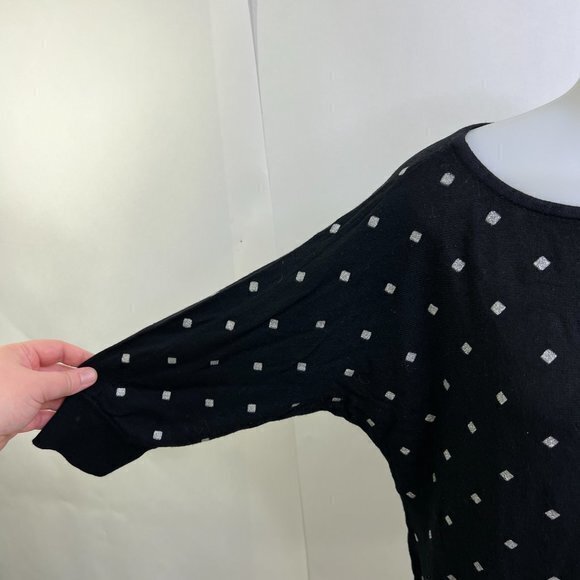 WHBM Sweater M Black Metallic Diamond 1/2 Sleeve Knit Top Silver‎ - Picture 2 of 8